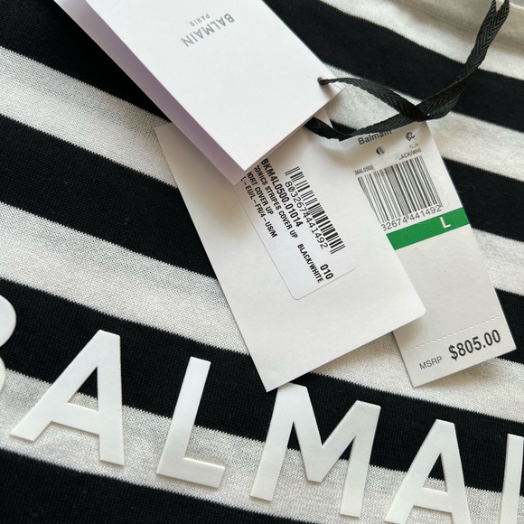 BALMAIN Long sleeveless logo print T-shirt, singlet, vest, striped T-shirt - Picture 7 of 8